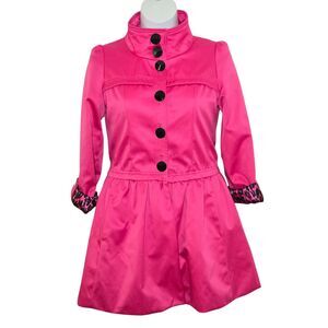Betsey Johnson Button Down Cheetah Lined Trench Coat Size M